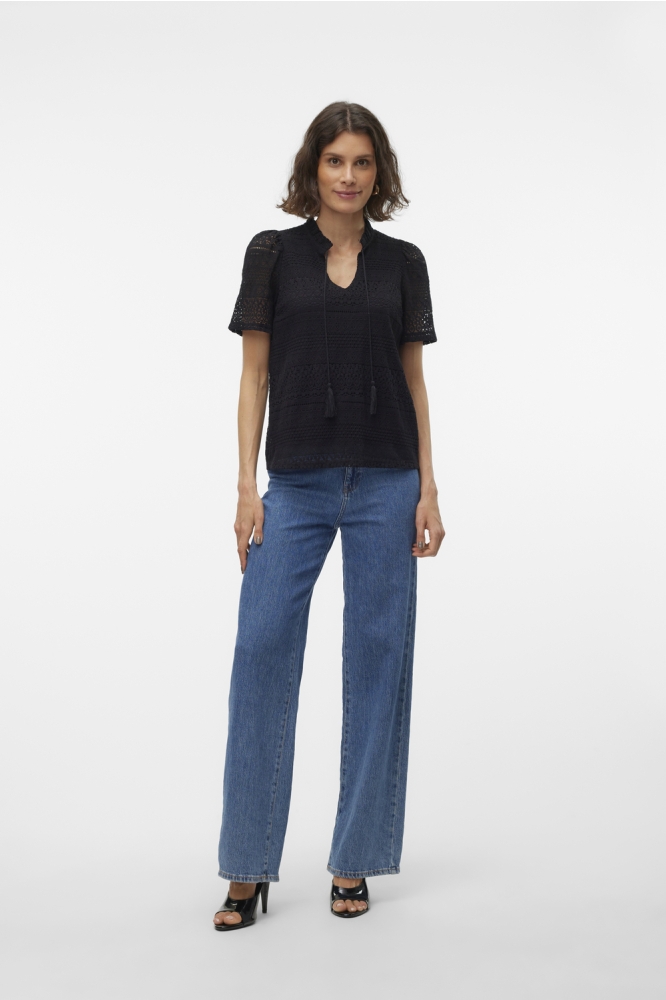 VMHONEY LACE S/S TASSEL TOP WVN GA 10309263 BLACK